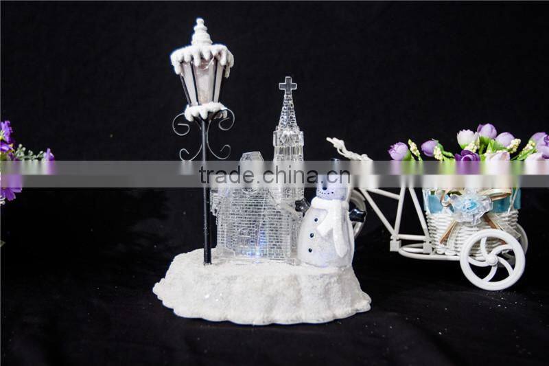 acrylic led light house with snowman and lamp for Christmas house