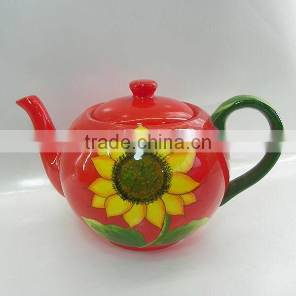 Hot sale red sunflower ceramic tea set