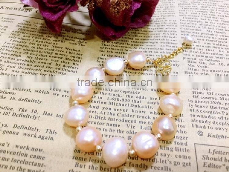 14k gold 4-5 mm pink baroque freshwater pearl bracelet