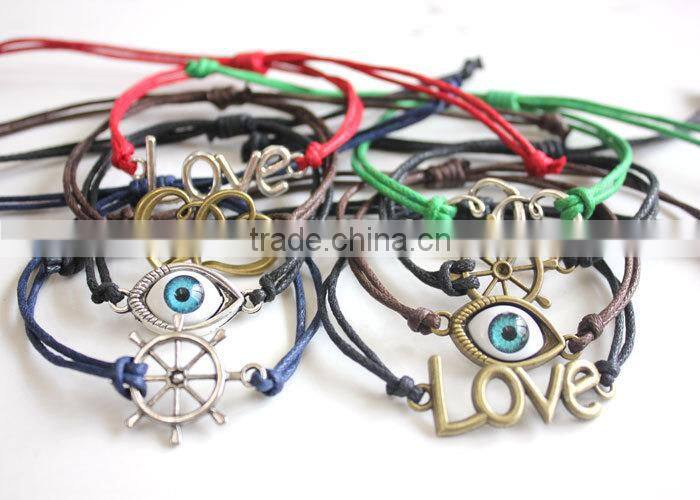 vintage love letter heart evil eye rudder charms bracelet adjustable customized charm wax cord bracelet