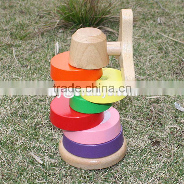 Best design colorful rainbow tower wooden baby stacking toys W13D110