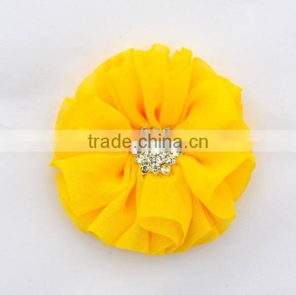 handmade chiffon flower with rhinestone for kids hair accessories