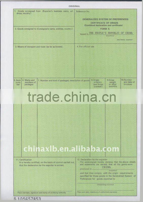 GENERALIZED SYSTEM OF PREFERENCES CERTIFICATE OF ORIGIN (FA)