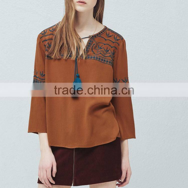 2017 Latest fashion design clothing ladies chiffon long sleeve blouse