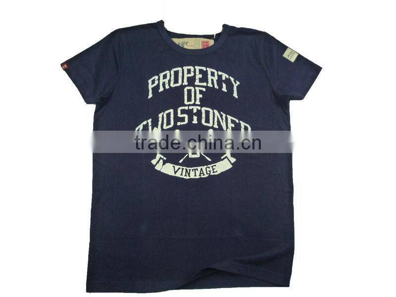 Wholesale mens cracked print o-neck t-shirt with acid wash