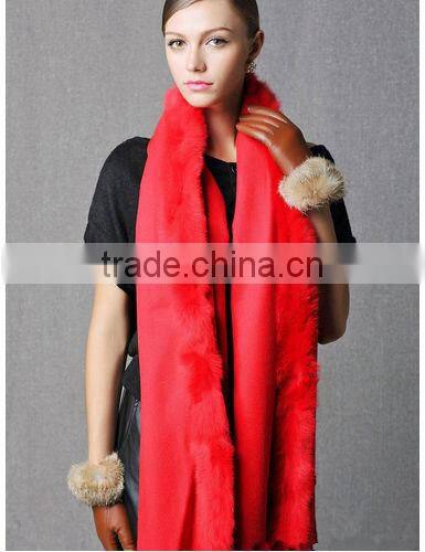 CX-B-P-21 Women Fashion Cashmere Pashmina Shawl With Fur Trim