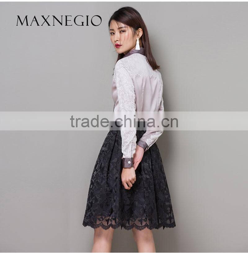 Spring Autumn Women Blouses Lace Crochet Chiffon Blouse Long Sleeve Casual Shirt Female Notched Collar Tops