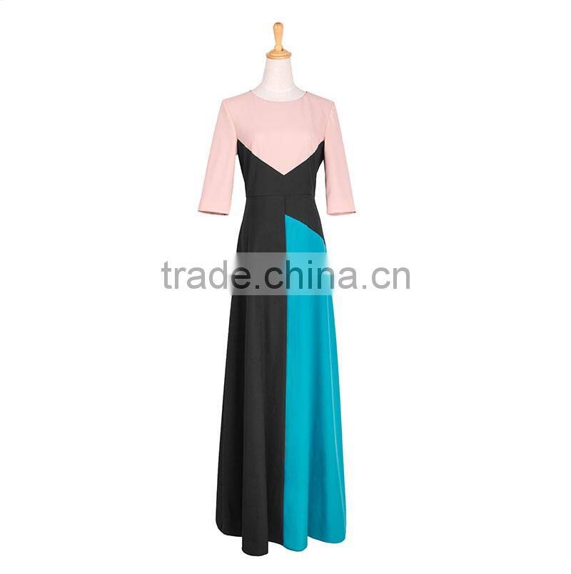 Retail Online Shopping Latest dress Designs Photos Women Contrast Maxi Evening Dress Long Sleeve