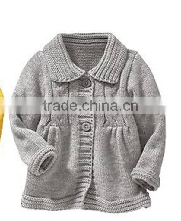 Long Style Baby Cable Sweater Coat Turn-down Collar Girl Knitting Cardigan
