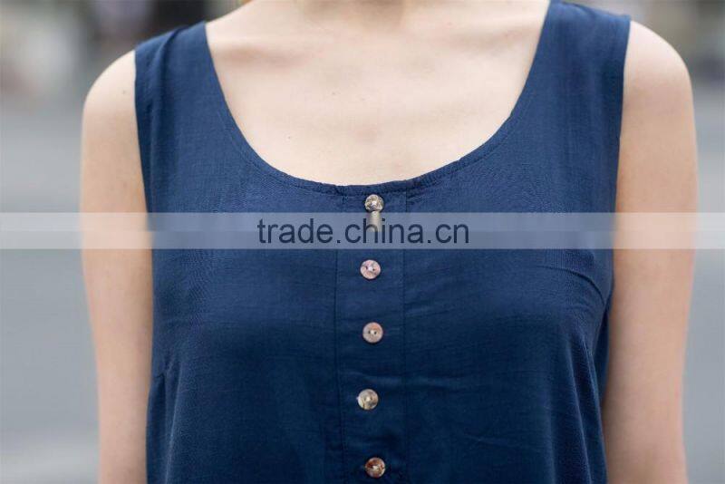 breathable ladies's loose style dress for summer fashion scoop neck dress sleeveless dress casual skirt