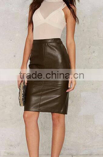 Runwaylover EY2210D 2017 Ladies Long Style Fashion Pu Office Skirt
