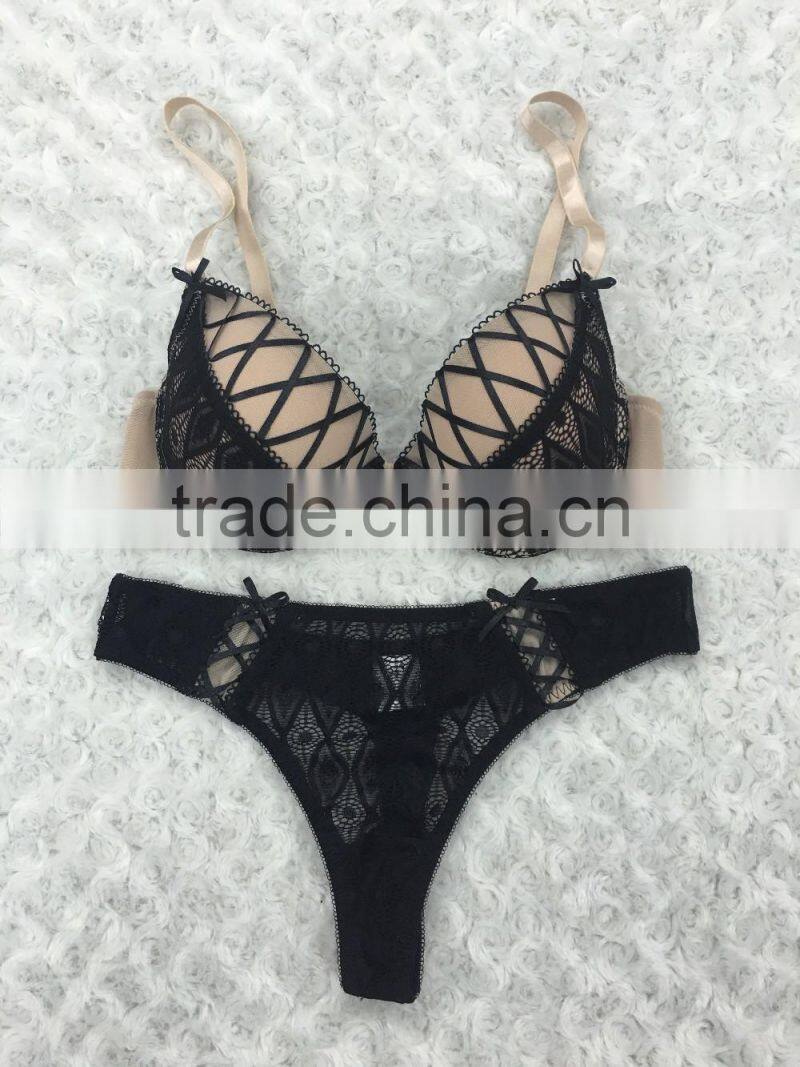 hot women underwear sexy fancy lace g-string bra panty set