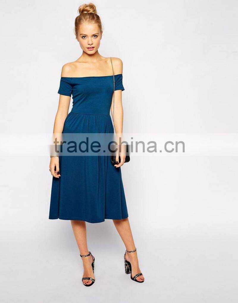Cheap Chinese Dress Bardot Midi Skater Dress