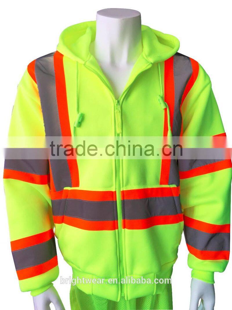 100%polyester inner brush fleece hi vis sweatshirt ANSI CLass 3