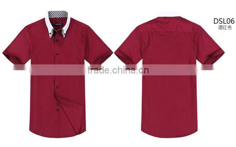 Short sleeve summer men's clothing wine red fashionable casual foe men double collar contrast color dress shirt