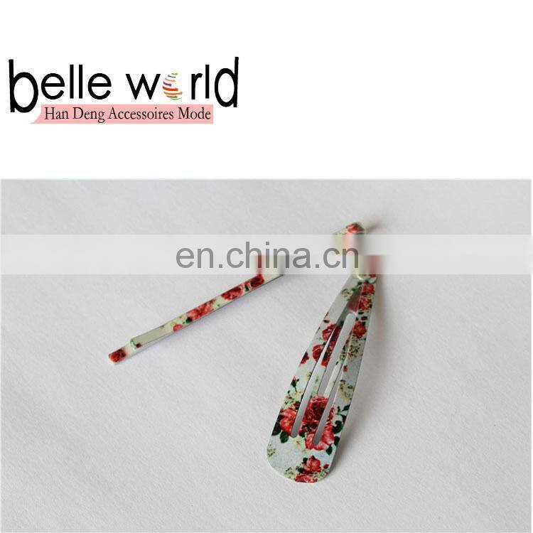 Hot Sell Fashion Flower Print Matel Hair Snap Clips and Bobby Pins