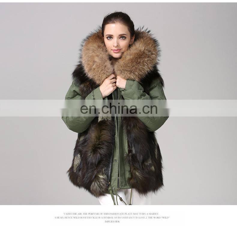 Italy Designer Army Real Fox Fur Parka 2016 Women Jackets With Natural Fur Collar