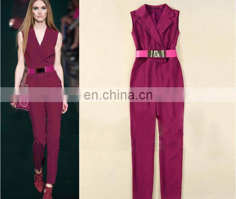 maroon v neck fashion show brand quality twill women jumpsuit