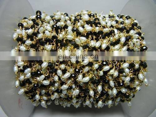 Black Onyx Gemstone Flower Chain/Gemstone Beaded Chain/wire wrapped beaded chain