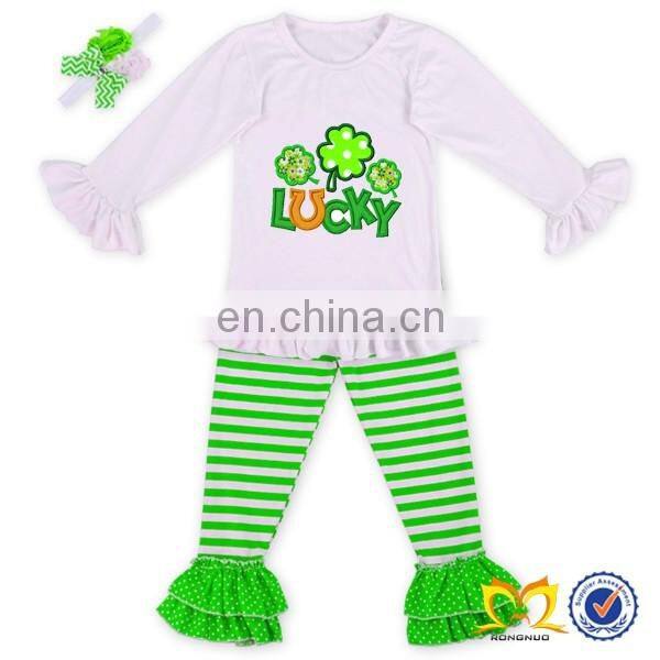 2019 Spring Baby Long Sleeve Shirt Green White Strip Pant Kid Boutique Persnickety Remake Easter Clothes Wholesale Smocked Cloth