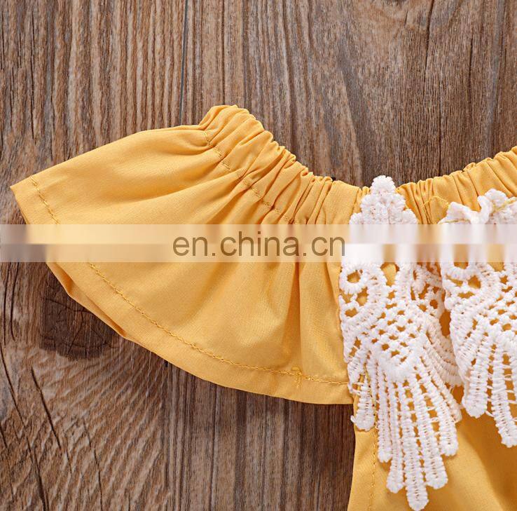 Hot Sale Wholesale Baby Clothes Yellow Plaid Lace Ruffle Baby Romper