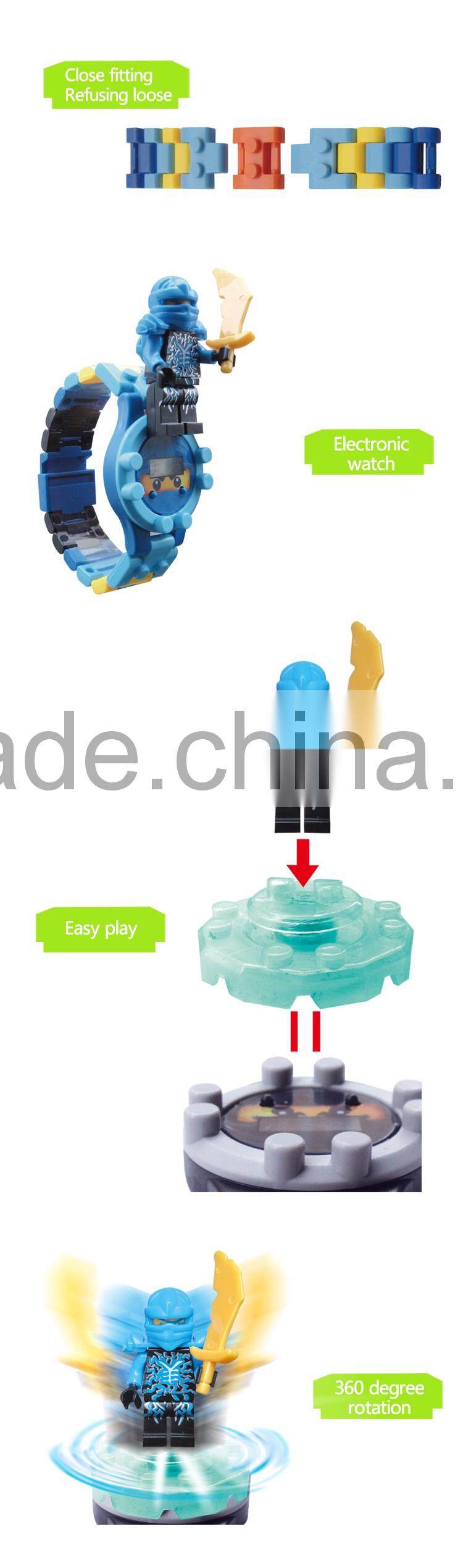 JSTOYS funny plastic building block electronic watch with minifigures for kids