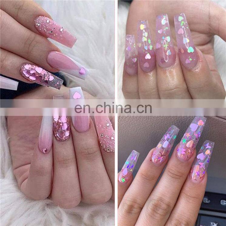 Hot sale 12 Grids Colorful Nail Art Sequins Holographic Glitter Flake Valentine's Day Heart Shape Designs 3D Nail Art Decoration