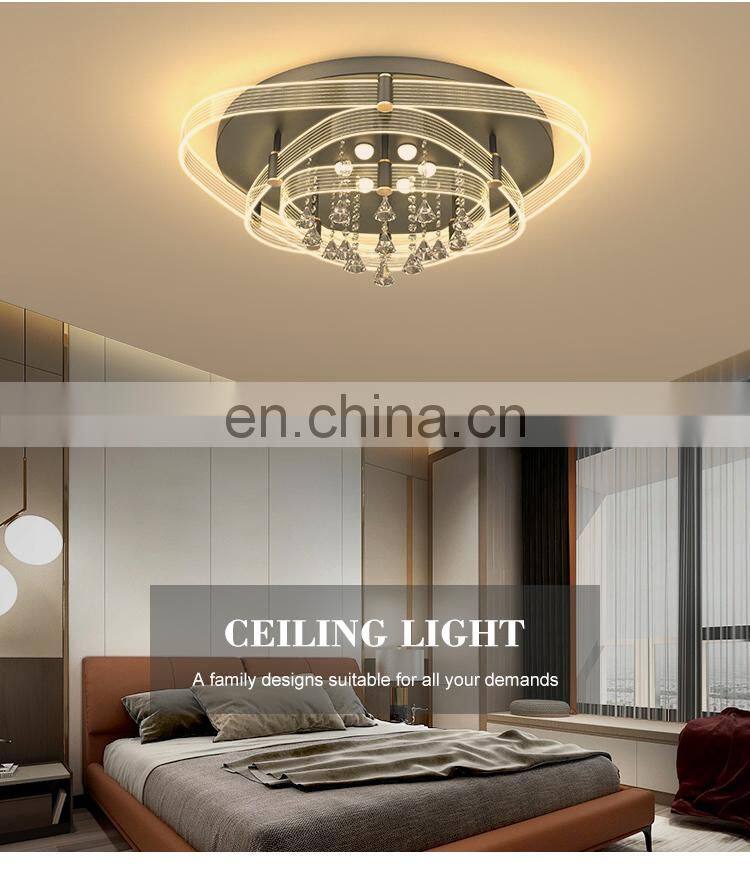 Gorgeous Decoration K9 Crystal 54w 72w Black Gold Bedroom Living Room Modern Indoor LED Ceiling Lamp