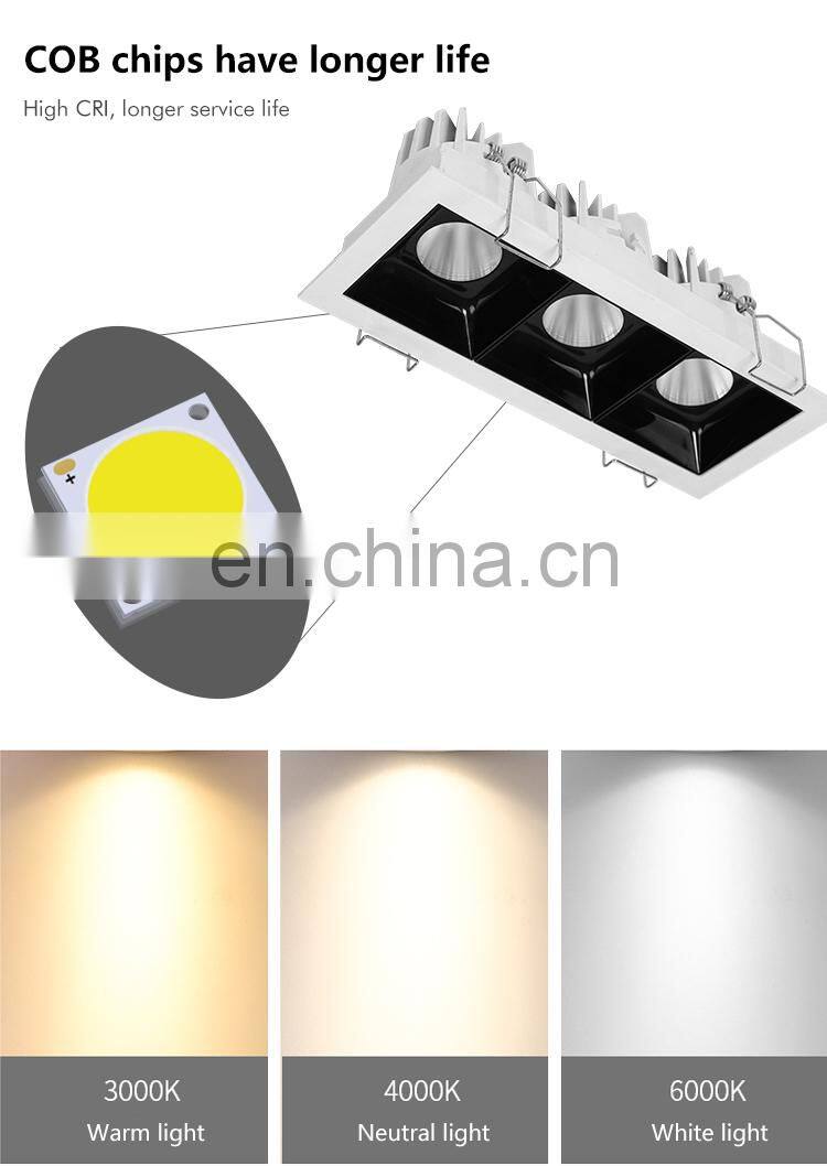 Commercial Anti Glare COB Aluminum Down Light Indoor Home Office 10W 2*10W 3*10W LED Linear Grille Lamp
