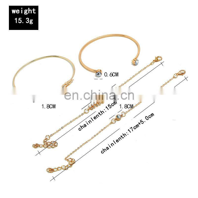 4Pcs/set Women Vintage Crystal Leaves Geometric Chain Gold Bracelet Set Bohemian Bracelets Jewelry