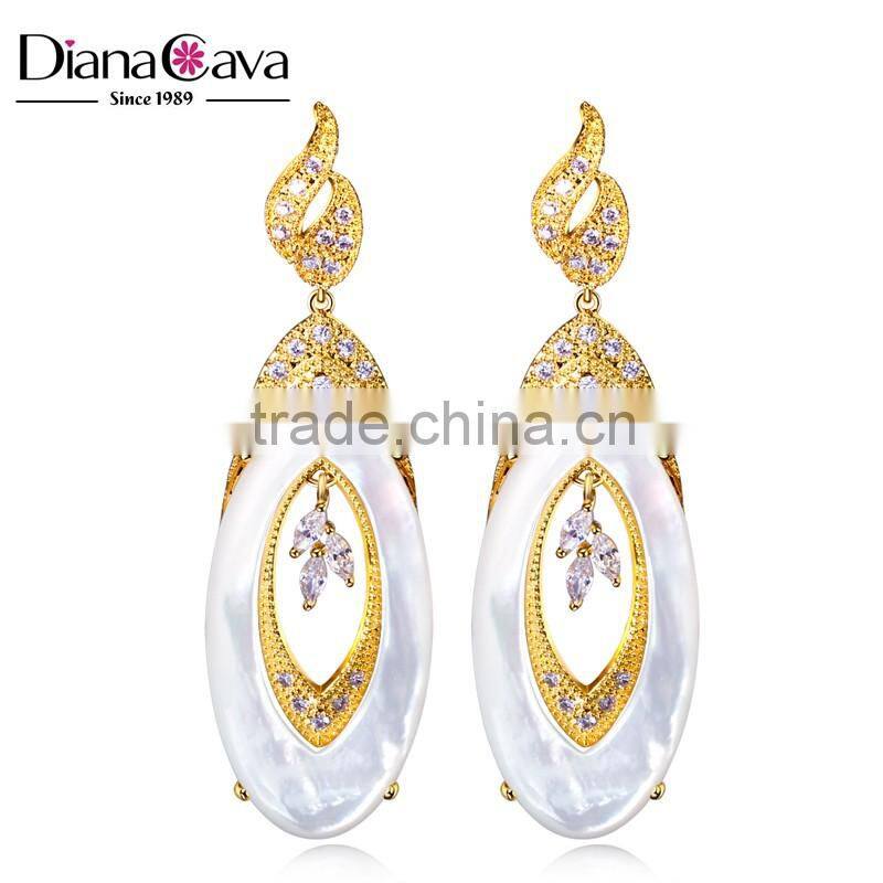 New 2016 Trend Gun White Gold Plated Natural Shell Piece Oval Shape Drop Earrings