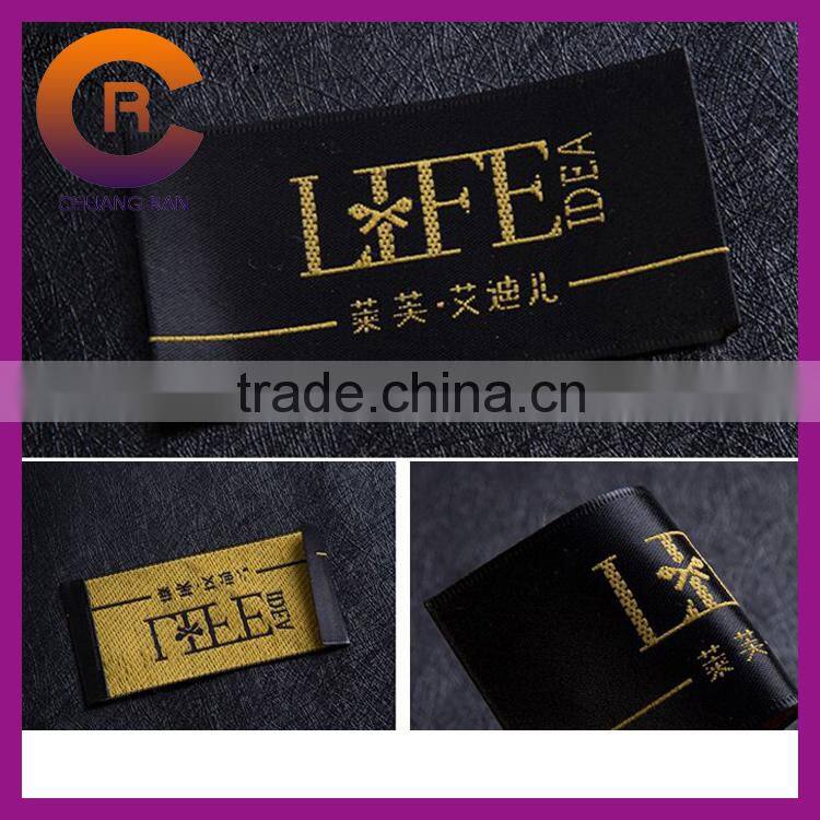 White ribbons gold logo printed custom made cheap clothing brand labels