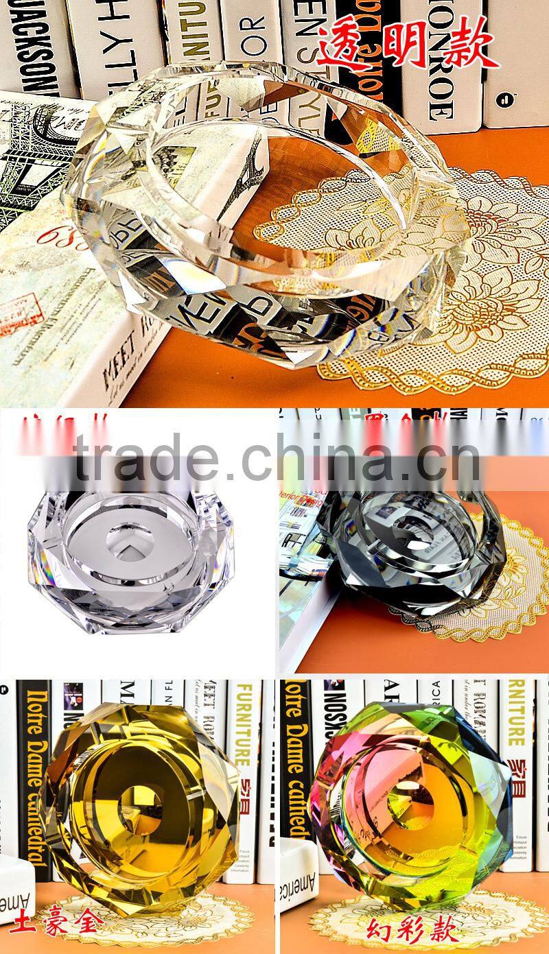 wholesale big Octagonal crystal ashtray cheap K9 glass ash bin