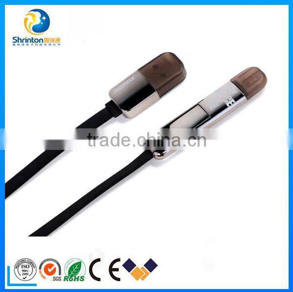 Fashionable High Speed REMAX 2 IN 1 USB cable 2.1A mobile phone charger cable for both iPhone and Android