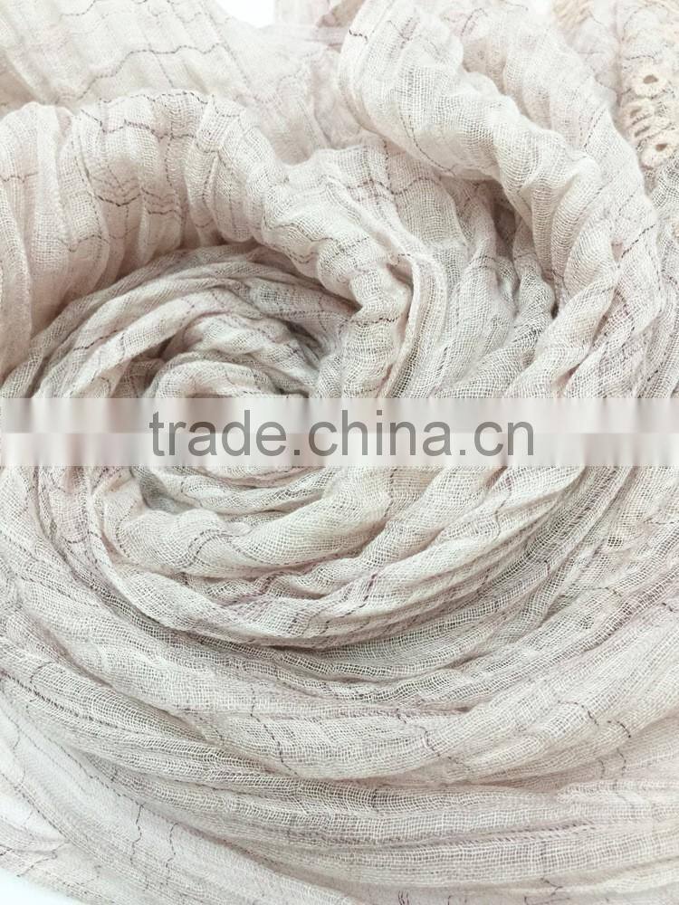 Leisure Japanese Literary Art Style Vintage Plain Flower Embroidery Wholesale Cotton Linen Scarves