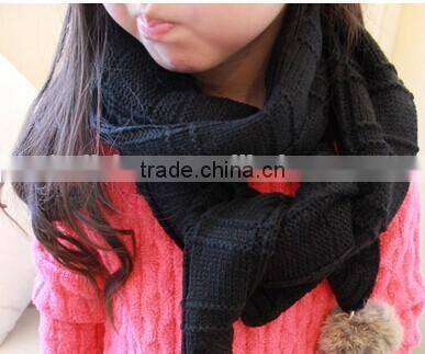 Best Selling Pom Pom Ball Tassel Style Warm Keeping Plain Acrylic Fashion Girls Knitted Scarf