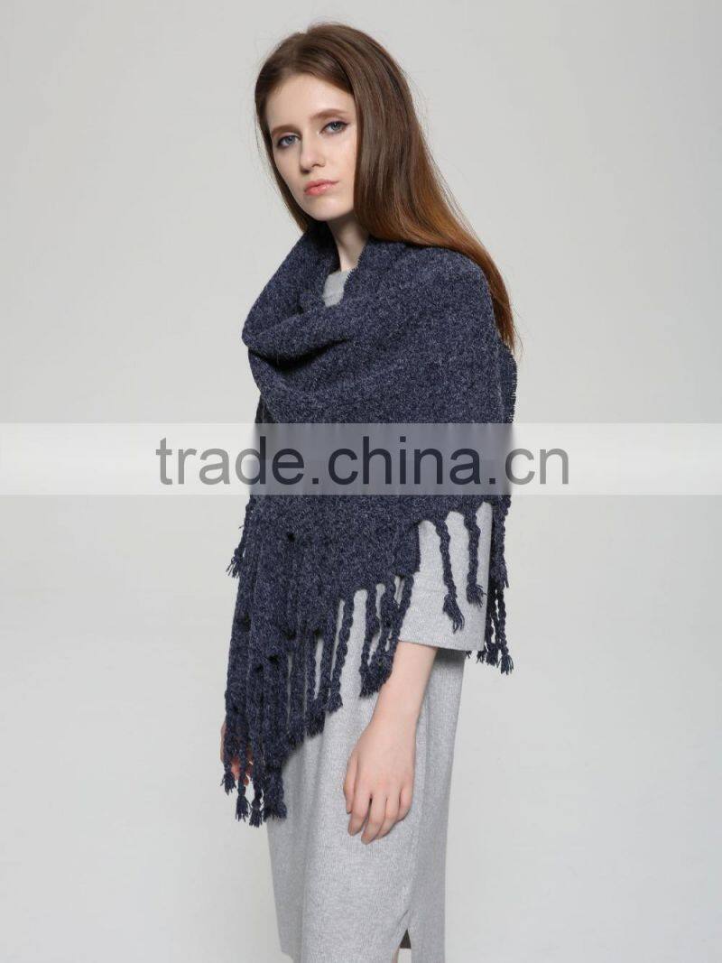 New Design Solid Color Plain Thich Tassel Women Fashion Acrylic Shawl