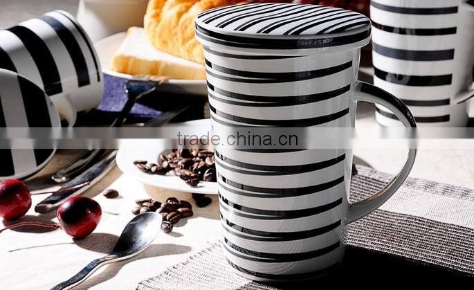 black strip design 12oz tall new bone china ceramic coffee mugs/cups for Germany