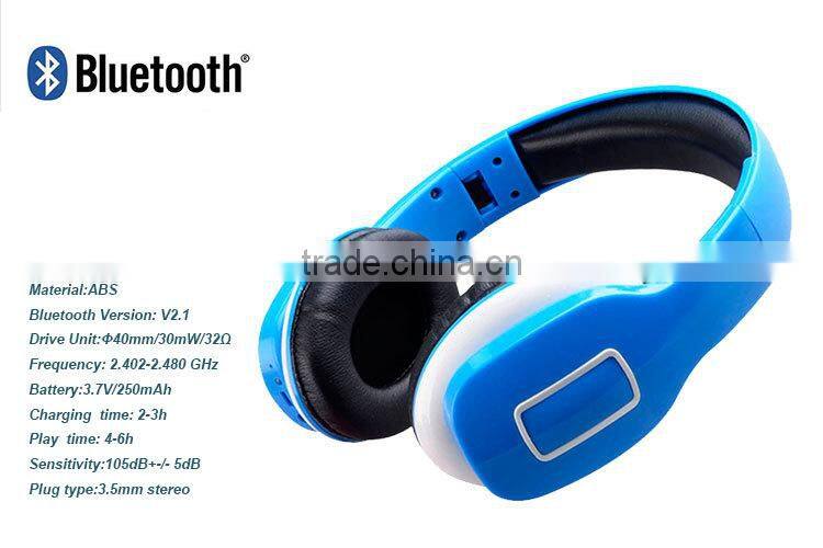 Bluetooth Noise-Reduction Stereo foldable Headphone with bass sound multi-color to option