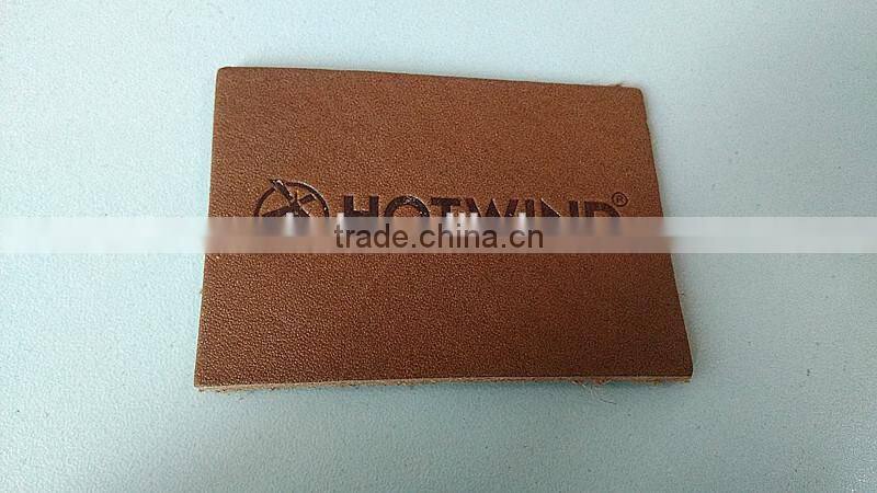 leather patch for garment, debossed printed/genuine leather label