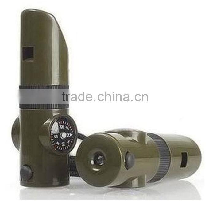 outdoor 7 in 1 multi functional survival emergency training whistle with compass LED light thermometer