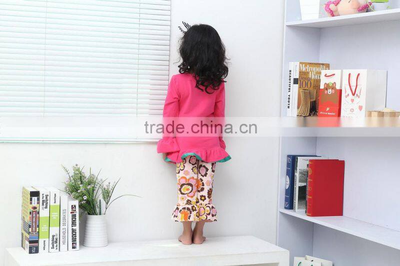 Wholesale childrens boutique clothing 2016 kids girls long sleeve dress ruffle clothes baby flower print sets prisnickety remake