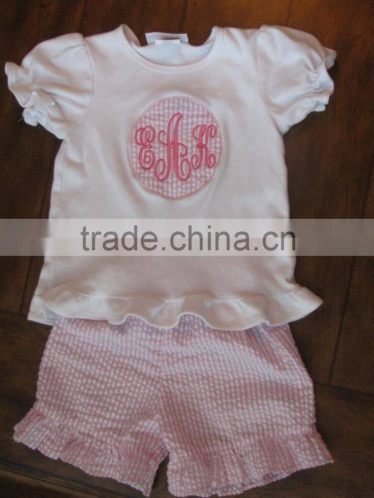 OEM design Hot Sale Seersucker boys shorts matching seersucker gingham clothing set for children