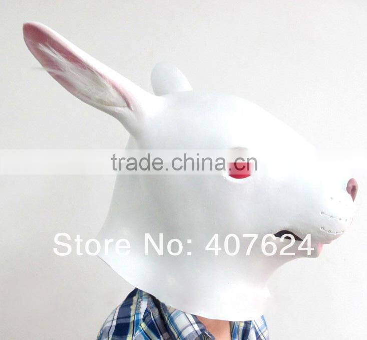 White Cute Latex Rabbit Bunny Mask Animal Costume For Party Or Masquerade