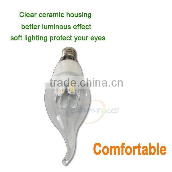 ce rohs e12 e14 e27 led chandelier candelabra bulb candle lights 85~265V AC ceramic 3w led candle lamp