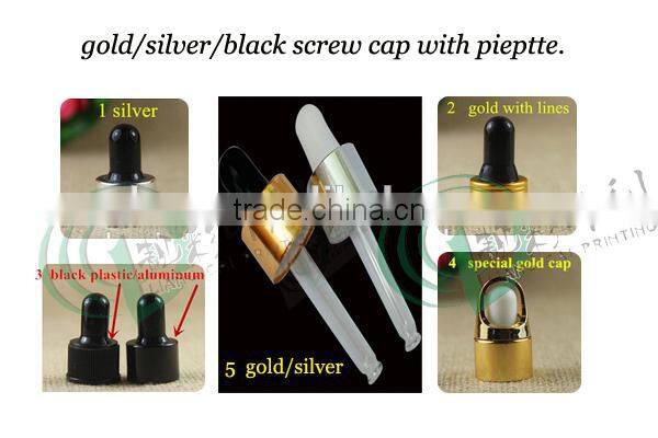 5/10/15/20/30/50/100ml green dropper bottles with aluminium gold cap, dropper green bottle
