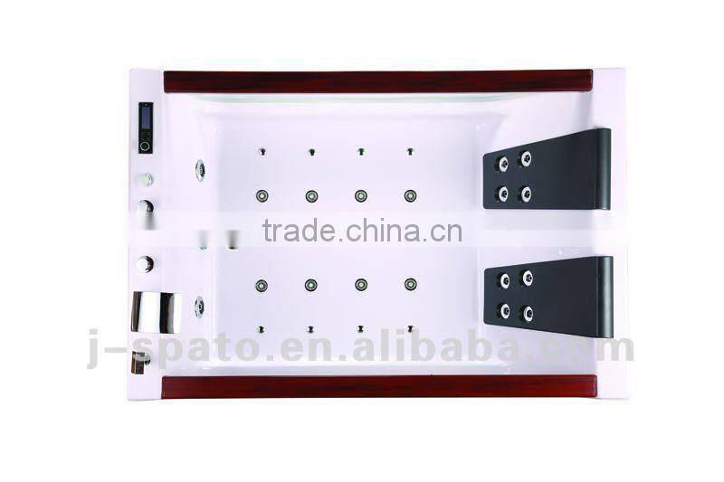 Glass bathtub with wooden handrest for hot tub