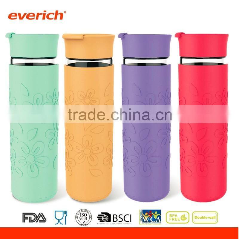 Glass Water Bottle With Fruit Infuser And Flip Lid