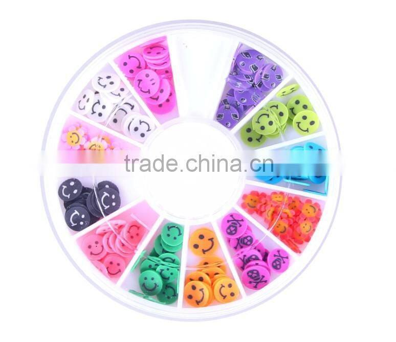 Factory Supplies Various 12 Styles Acrylic Nail Art Finger Decoration Cosmetics Clay Fimo Smile Face Nail Tips Wheel