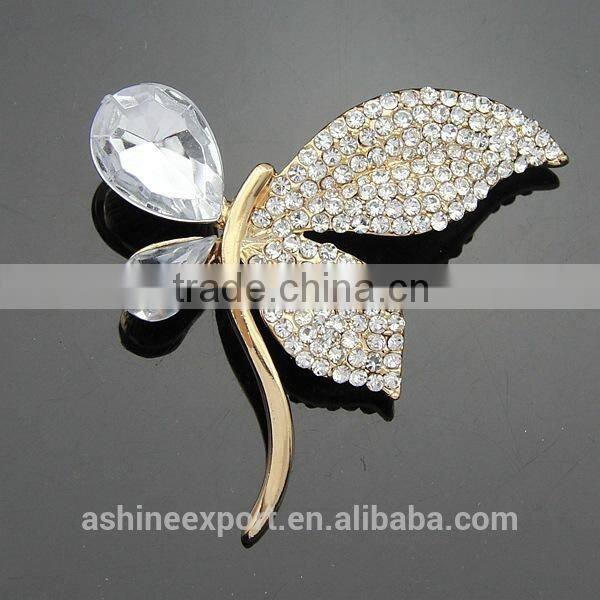 Exqusite elegant bulk crystal butterfly wing brooch/handmade crystal rhinestone brooch